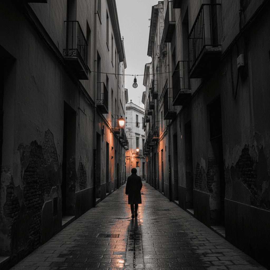 Figura solitaria en callejón urbano