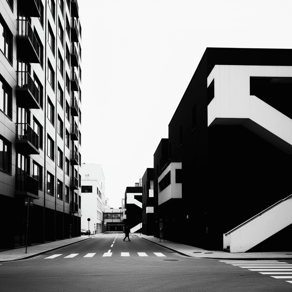 Composición minimalista de fachadas y calles