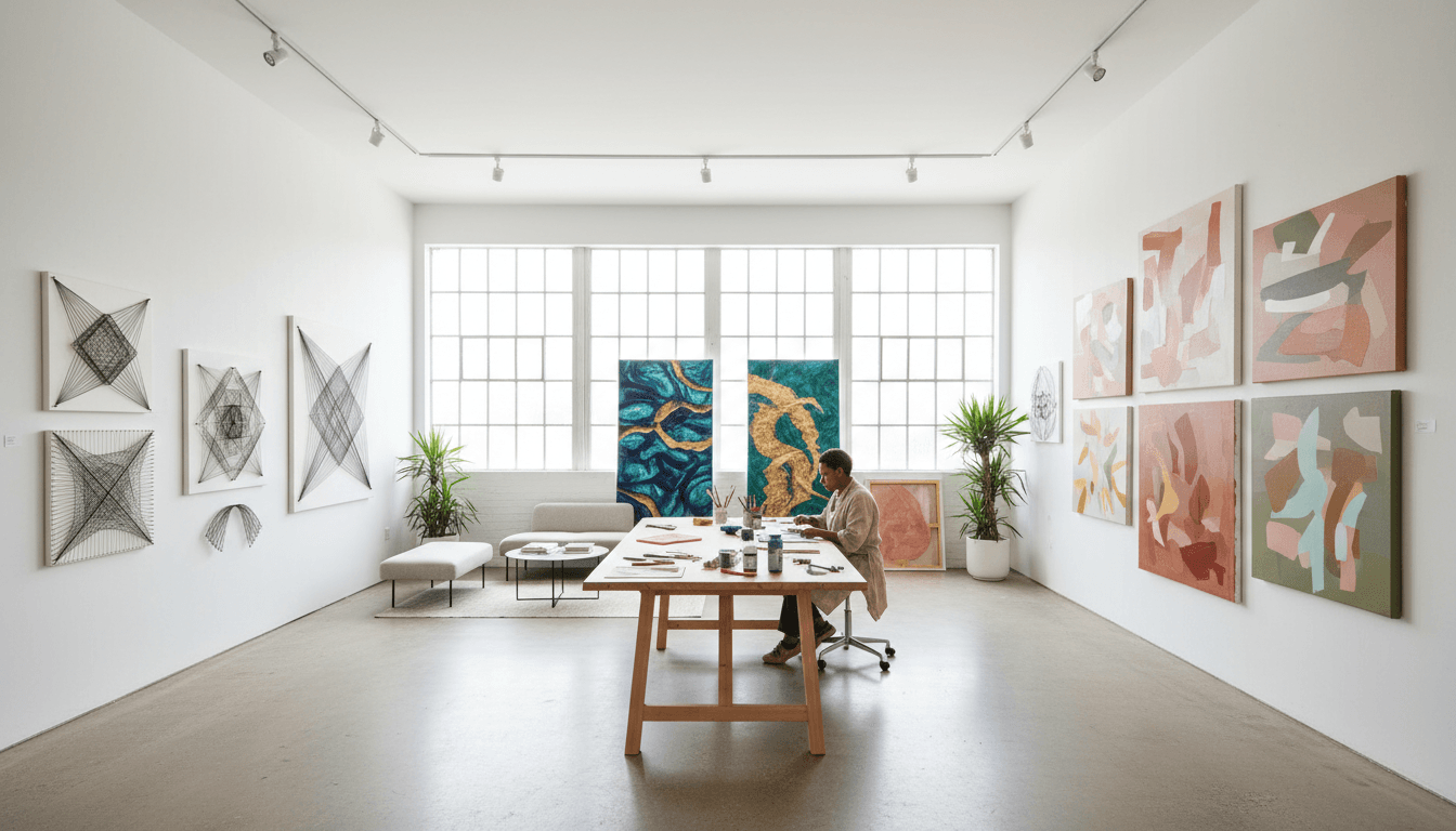 León 70 en el estudio de POESTRIA rodeado de obras de neorrealismo quirúrgico